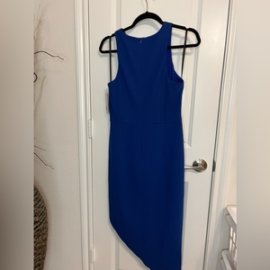 Donna Morgan Bodycon Asymmetrical Hem Side Tuck Tank Midi Dress Blue‎